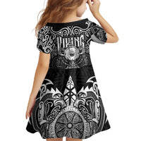 Scandinavian Viking Family Matching Off The Shoulder Long Sleeve Dress and Hawaiian Shirt Norse Warrior Sigil - Helmet and Battle Axes