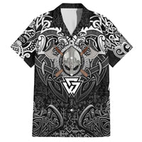 Scandinavian Viking Family Matching Off The Shoulder Long Sleeve Dress and Hawaiian Shirt Norse Warrior Sigil - Helmet and Battle Axes
