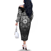 Scandinavian Viking Family Matching Off The Shoulder Long Sleeve Dress and Hawaiian Shirt Norse Warrior Sigil - Helmet and Battle Axes