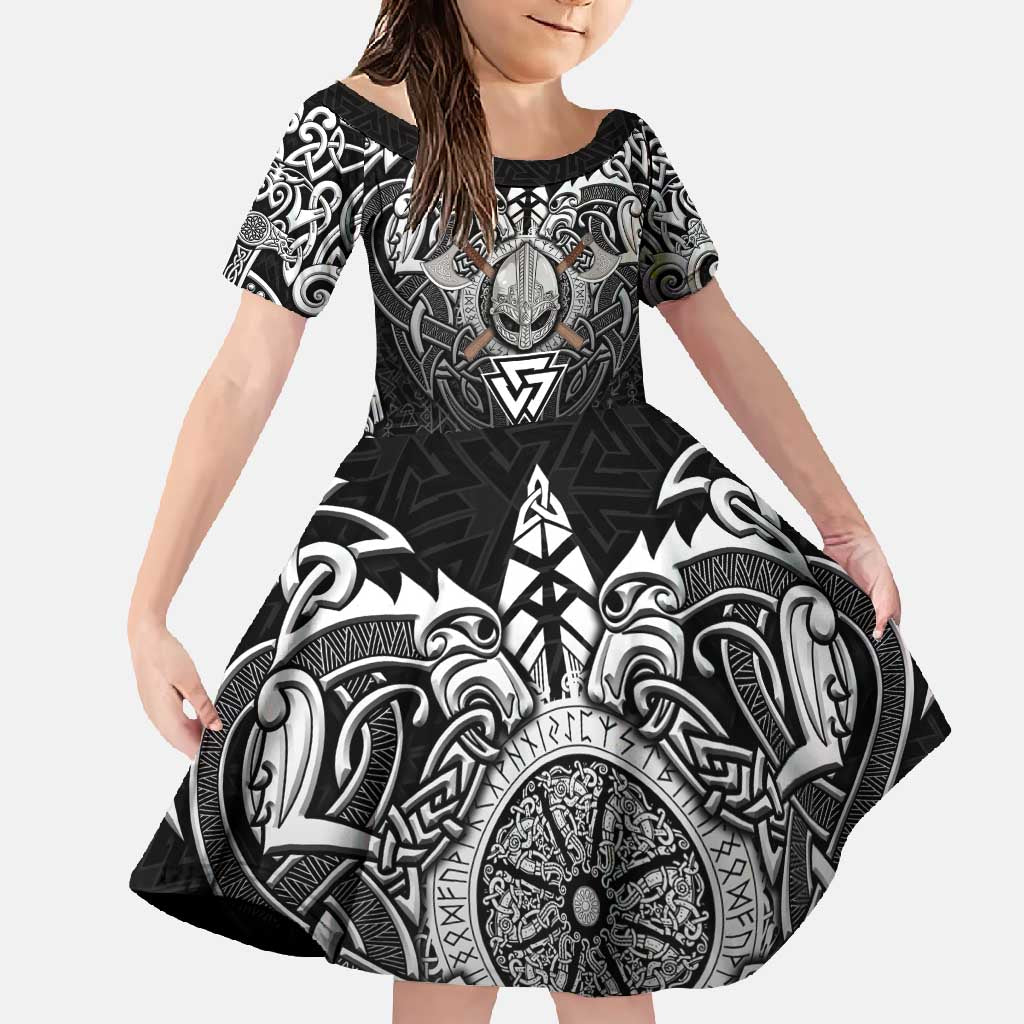 Scandinavian Viking Family Matching Off Shoulder Maxi Dress and Hawaiian Shirt Norse Warrior Sigil - Helmet and Battle Axes