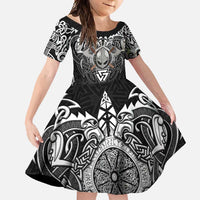Scandinavian Viking Family Matching Off Shoulder Maxi Dress and Hawaiian Shirt Norse Warrior Sigil - Helmet and Battle Axes