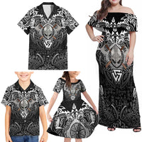 Scandinavian Viking Family Matching Off Shoulder Maxi Dress and Hawaiian Shirt Norse Warrior Sigil - Helmet and Battle Axes