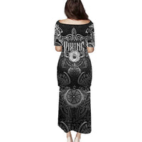 Scandinavian Viking Family Matching Puletasi and Hawaiian Shirt Norse Warrior Sigil - Helmet and Battle Axes