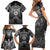Scandinavian Viking Family Matching Short Sleeve Bodycon Dress and Hawaiian Shirt Norse Warrior Sigil - Helmet and Battle Axes