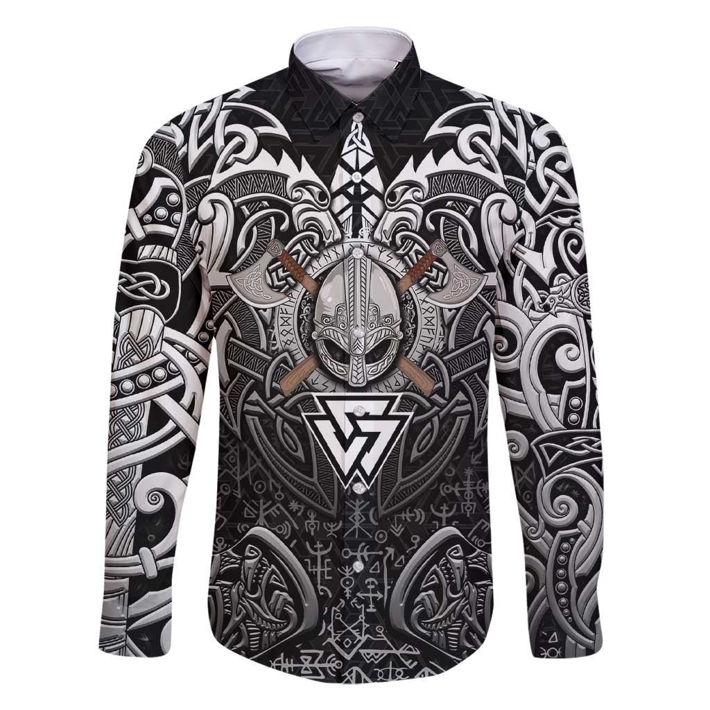 Scandinavian Viking Family Matching Short Sleeve Bodycon Dress and Hawaiian Shirt Norse Warrior Sigil - Helmet and Battle Axes