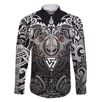 Scandinavian Viking Family Matching Short Sleeve Bodycon Dress and Hawaiian Shirt Norse Warrior Sigil - Helmet and Battle Axes