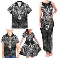 Scandinavian Viking Family Matching Tank Maxi Dress and Hawaiian Shirt Norse Warrior Sigil - Helmet and Battle Axes