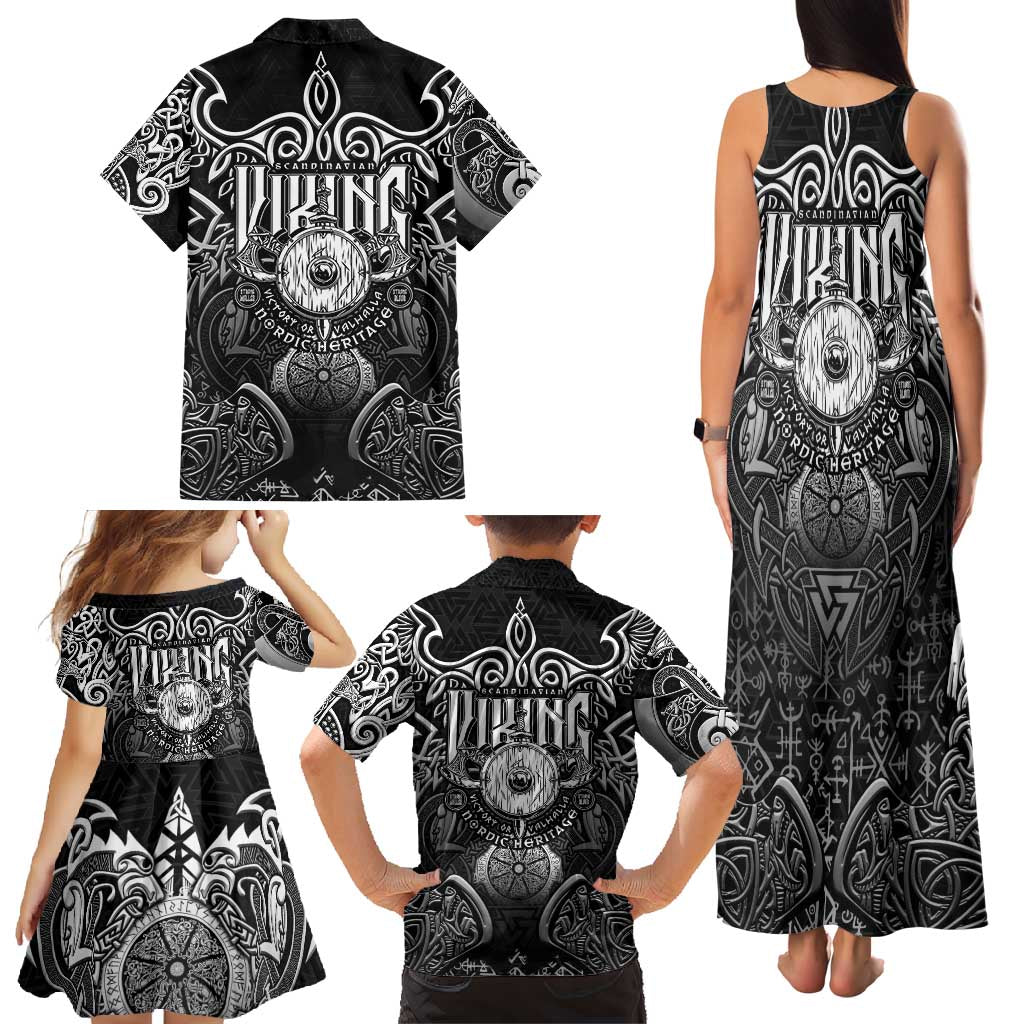 Scandinavian Viking Family Matching Tank Maxi Dress and Hawaiian Shirt Norse Warrior Sigil - Helmet and Battle Axes