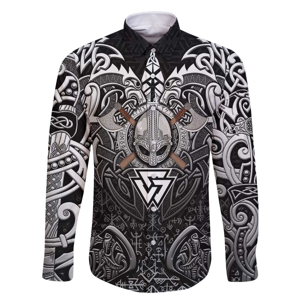 Scandinavian Viking Family Matching Tank Maxi Dress and Hawaiian Shirt Norse Warrior Sigil - Helmet and Battle Axes