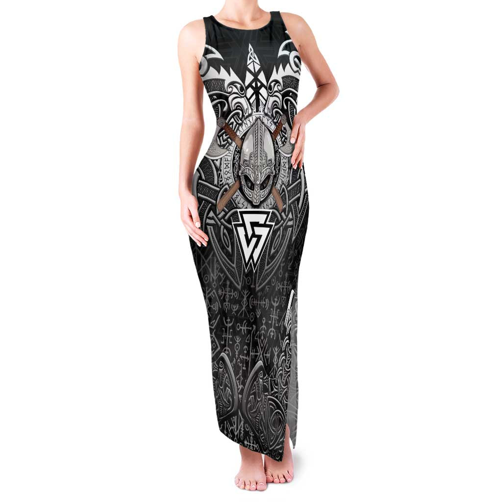 Scandinavian Viking Family Matching Tank Maxi Dress and Hawaiian Shirt Norse Warrior Sigil - Helmet and Battle Axes