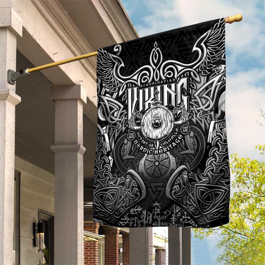 Scandinavian Viking Garden Flag Norse Warrior Sigil - Helmet and Battle Axes