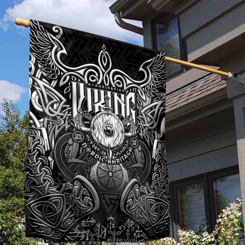 Scandinavian Viking Garden Flag Norse Warrior Sigil - Helmet and Battle Axes
