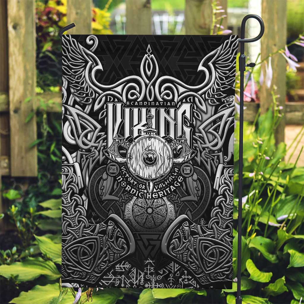 Scandinavian Viking Garden Flag Norse Warrior Sigil - Helmet and Battle Axes