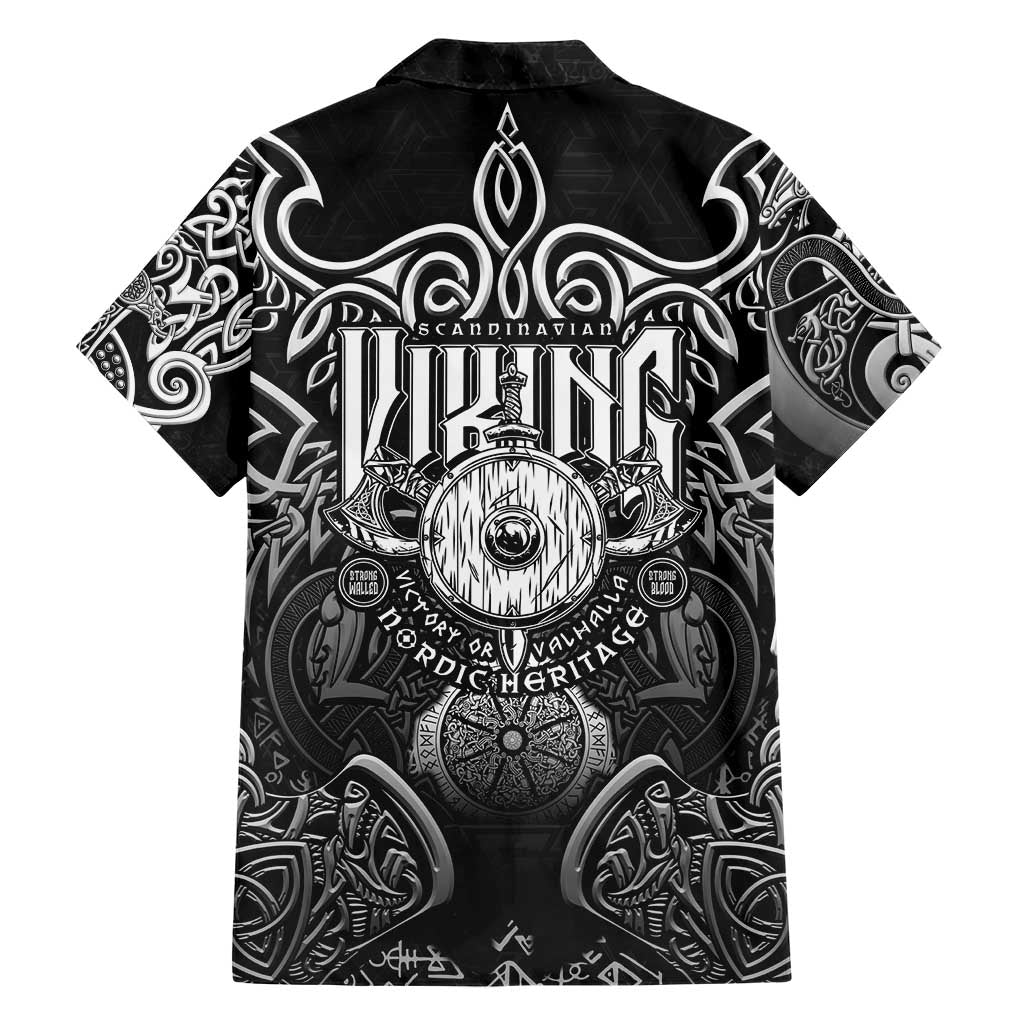 Scandinavian Viking Hawaiian Shirt Norse Warrior Sigil - Helmet and Battle Axes