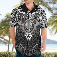 Scandinavian Viking Hawaiian Shirt Norse Warrior Sigil - Helmet and Battle Axes