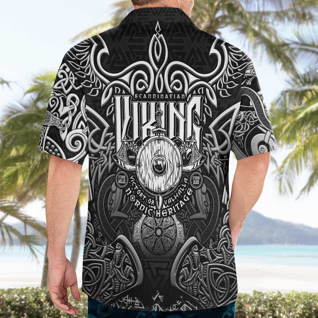 Scandinavian Viking Hawaiian Shirt Norse Warrior Sigil - Helmet and Battle Axes