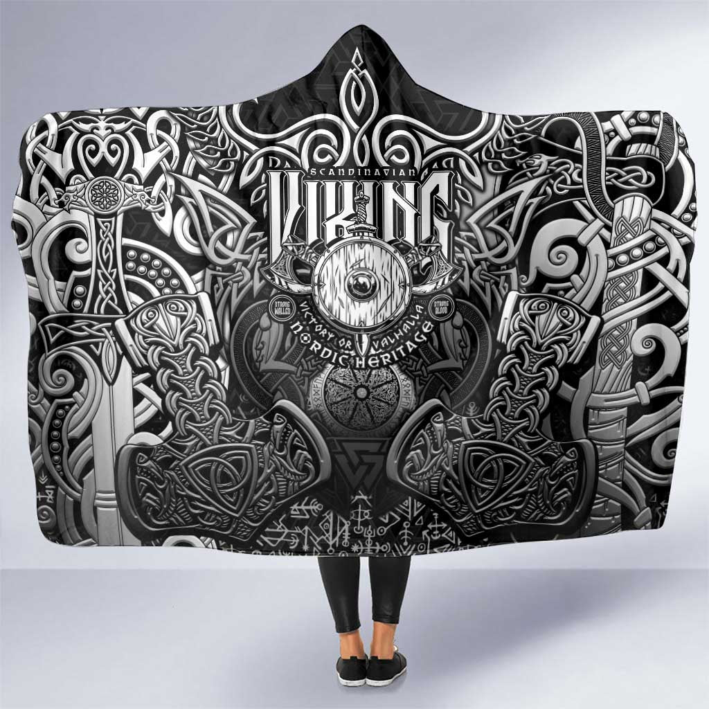 Scandinavian Viking Hooded Blanket Norse Warrior Sigil - Helmet and Battle Axes