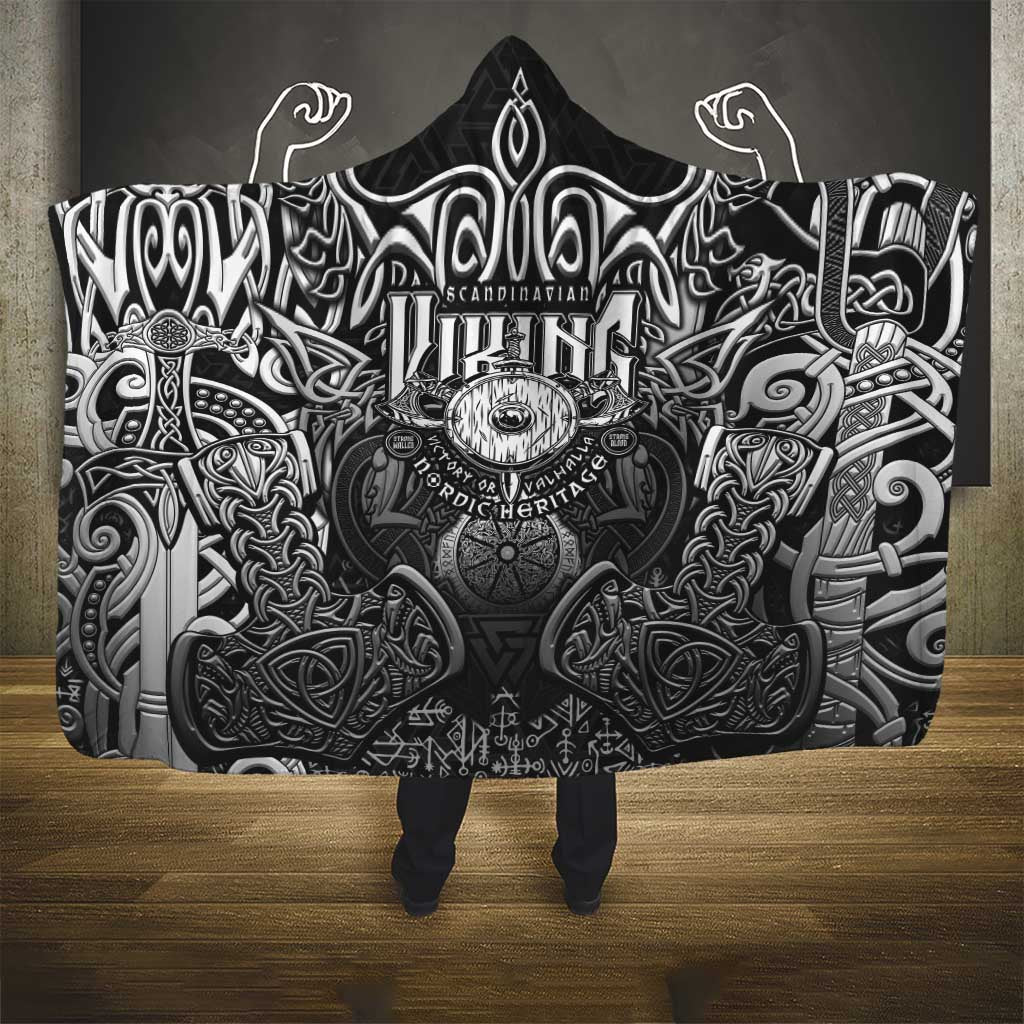 Scandinavian Viking Hooded Blanket Norse Warrior Sigil - Helmet and Battle Axes