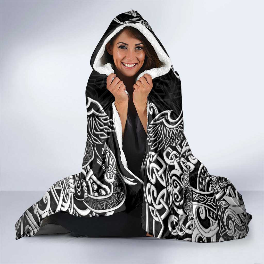 Scandinavian Viking Hooded Blanket Norse Warrior Sigil - Helmet and Battle Axes