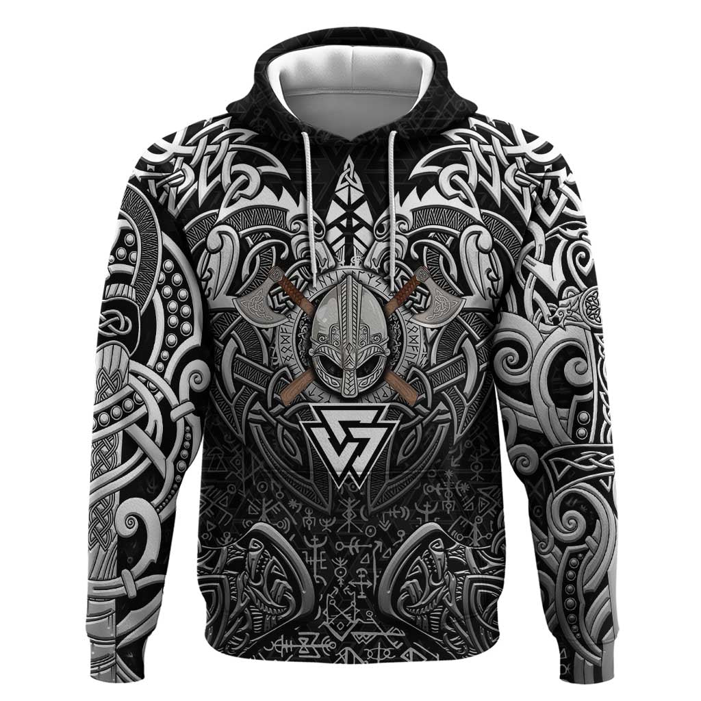 Scandinavian Viking Hoodie Norse Warrior Sigil - Helmet and Battle Axes