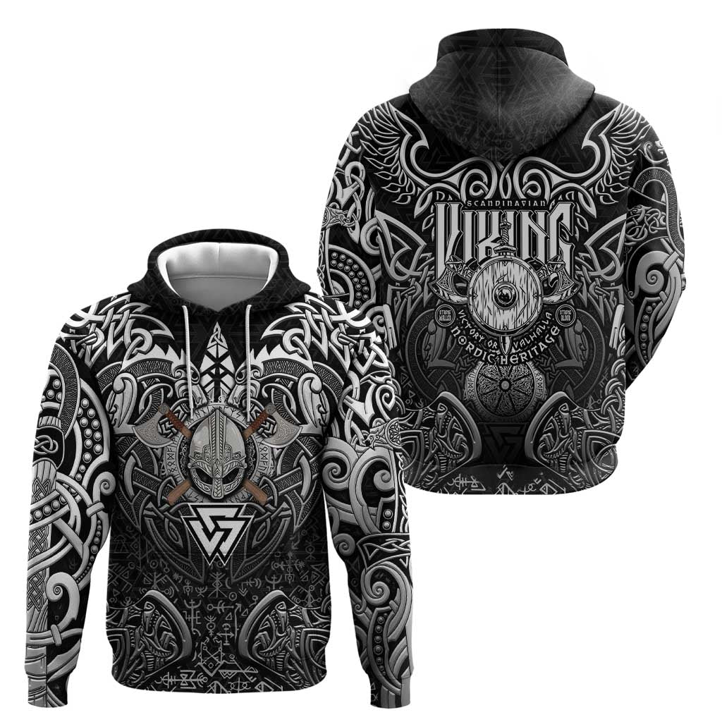 Scandinavian Viking Hoodie Norse Warrior Sigil - Helmet and Battle Axes