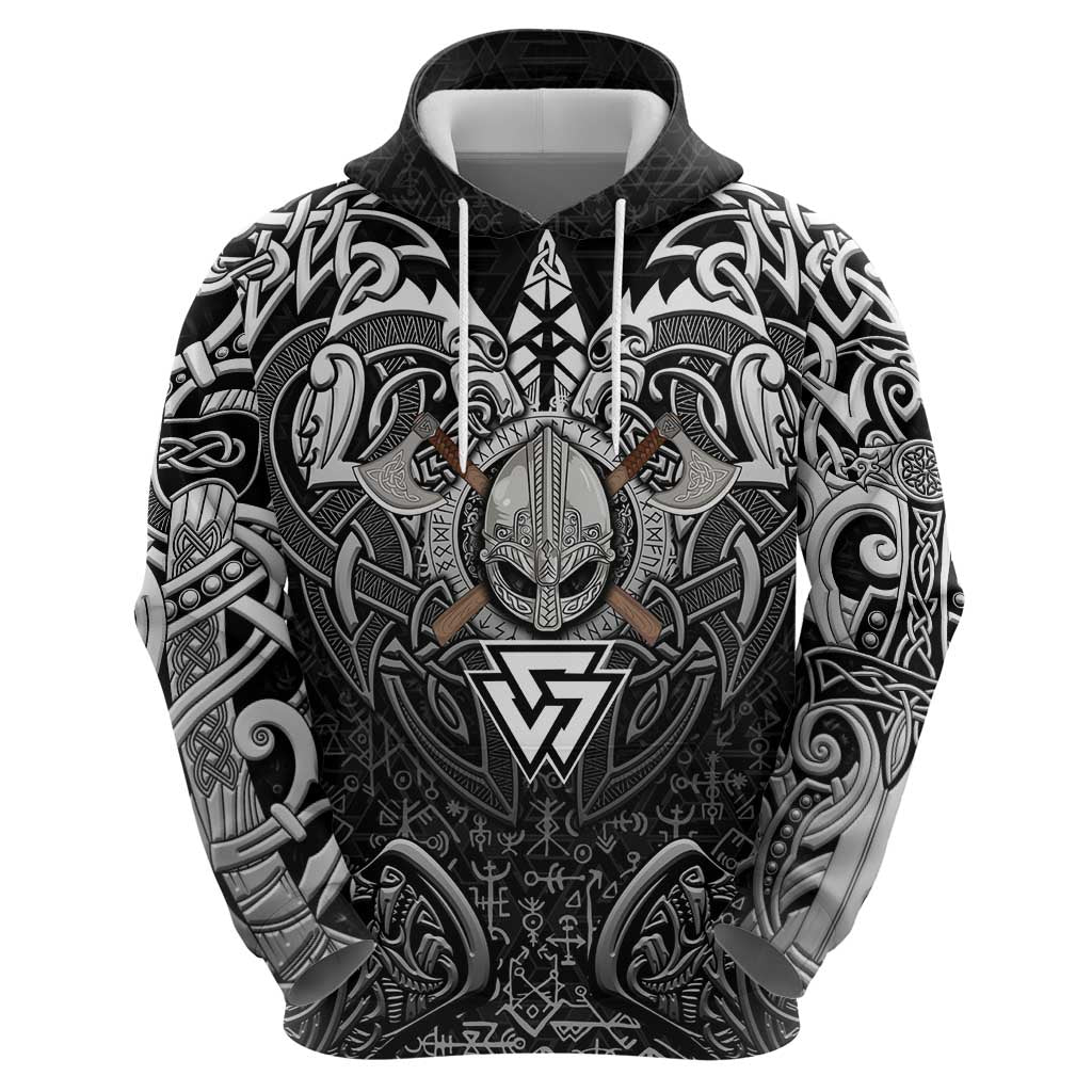 Scandinavian Viking Hoodie Norse Warrior Sigil - Helmet and Battle Axes