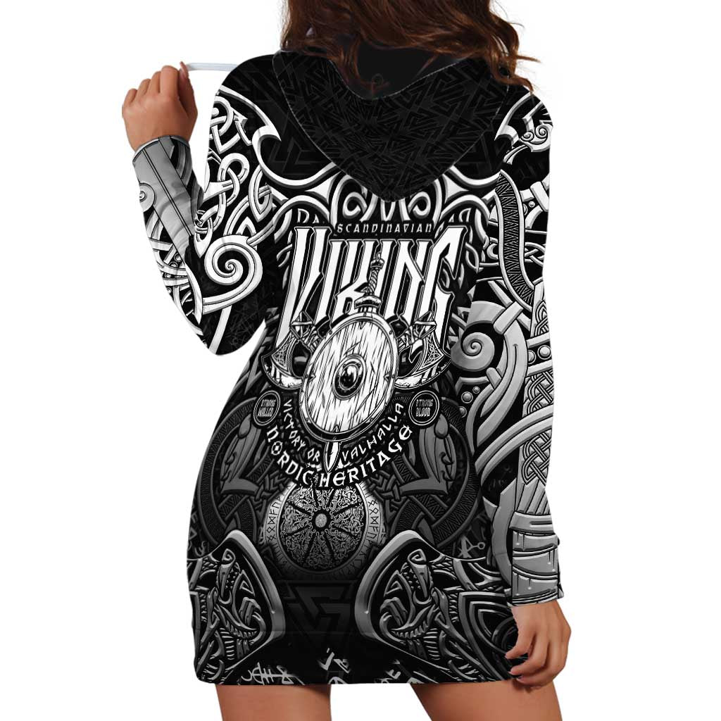 Scandinavian Viking Hoodie Dress Norse Warrior Sigil - Helmet and Battle Axes