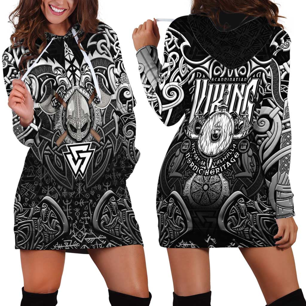 Scandinavian Viking Hoodie Dress Norse Warrior Sigil - Helmet and Battle Axes