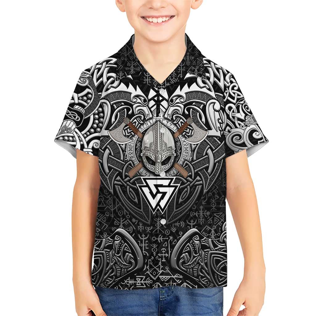 Scandinavian Viking Kid Hawaiian Shirt Norse Warrior Sigil - Helmet and Battle Axes
