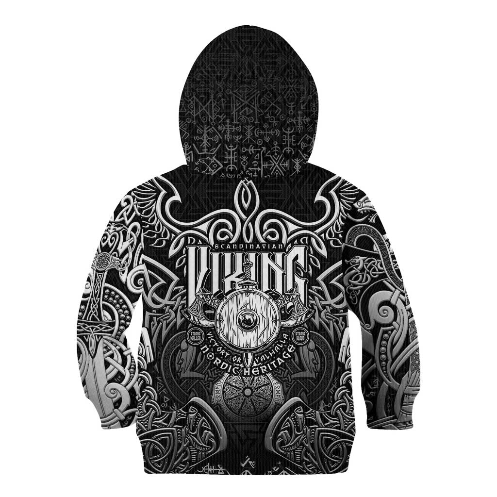 Scandinavian Viking Kid Hoodie Norse Warrior Sigil - Helmet and Battle Axes