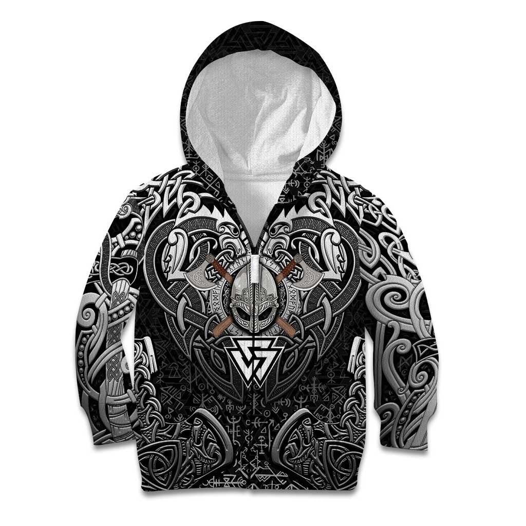 Scandinavian Viking Kid Hoodie Norse Warrior Sigil - Helmet and Battle Axes