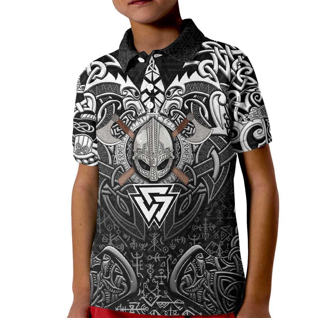 Scandinavian Viking Kid Polo Shirt Norse Warrior Sigil - Helmet and Battle Axes