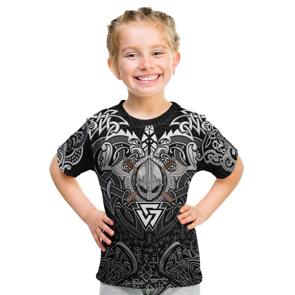 Scandinavian Viking Kid T Shirt Norse Warrior Sigil - Helmet and Battle Axes
