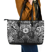 Scandinavian Viking Leather Tote Bag Norse Warrior Sigil - Helmet and Battle Axes