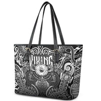 Scandinavian Viking Leather Tote Bag Norse Warrior Sigil - Helmet and Battle Axes