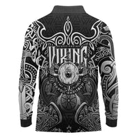 Scandinavian Viking Long Sleeve Polo Shirt Norse Warrior Sigil - Helmet and Battle Axes