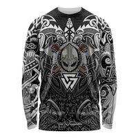 Scandinavian Viking Long Sleeve Shirt Norse Warrior Sigil - Helmet and Battle Axes