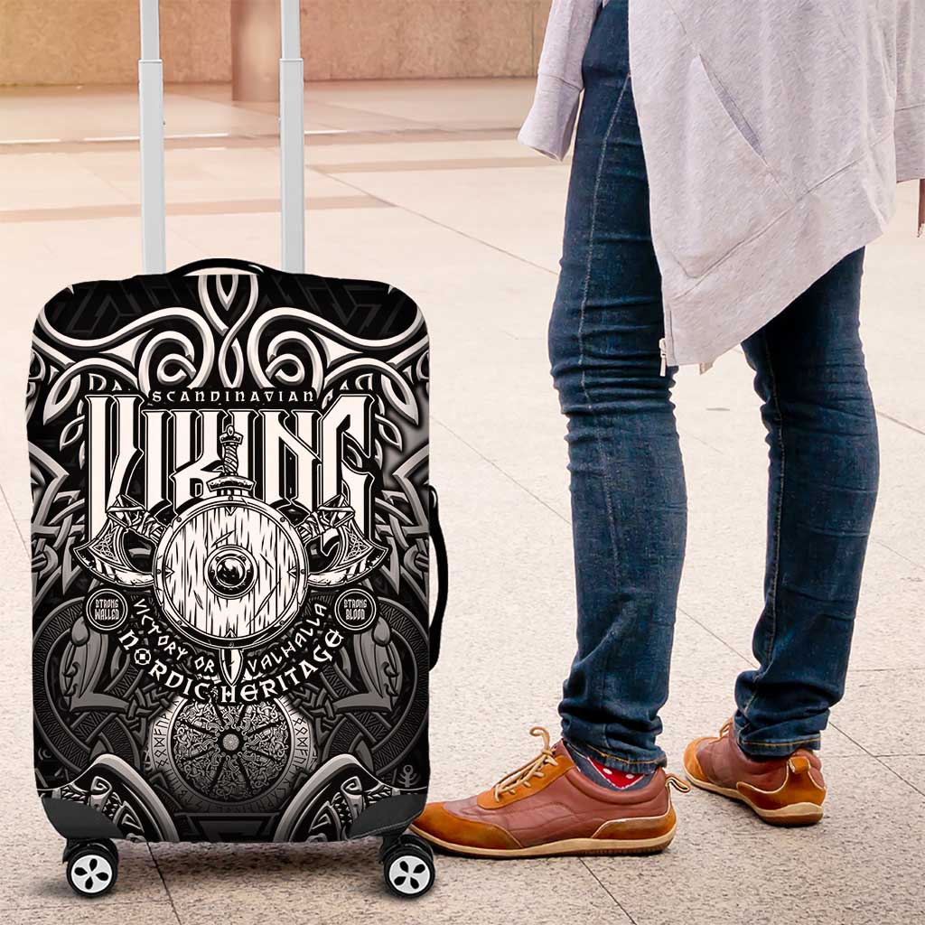 Scandinavian Viking Luggage Cover Norse Warrior Sigil - Helmet and Battle Axes