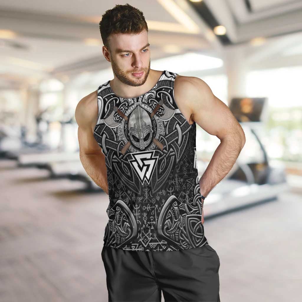 Scandinavian Viking Men Tank Top Norse Warrior Sigil - Helmet and Battle Axes