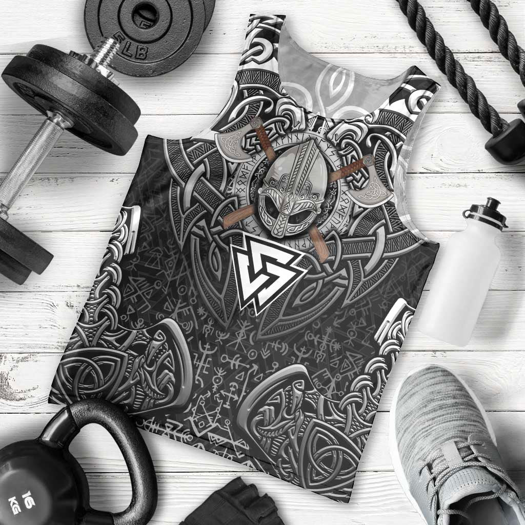 Scandinavian Viking Men Tank Top Norse Warrior Sigil - Helmet and Battle Axes