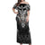 Scandinavian Viking Off Shoulder Maxi Dress Norse Warrior Sigil - Helmet and Battle Axes