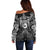 Scandinavian Viking Off Shoulder Sweater Norse Warrior Sigil - Helmet and Battle Axes