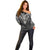 Scandinavian Viking Off Shoulder Sweater Norse Warrior Sigil - Helmet and Battle Axes