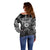 Scandinavian Viking Off Shoulder Sweater Norse Warrior Sigil - Helmet and Battle Axes