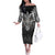 Scandinavian Viking Off The Shoulder Long Sleeve Dress Norse Warrior Sigil - Helmet and Battle Axes