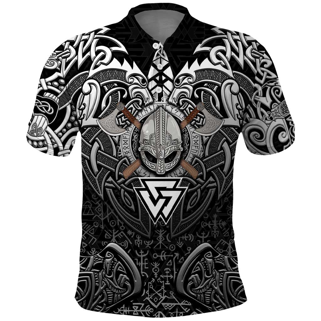 Scandinavian Viking Polo Shirt Norse Warrior Sigil - Helmet and Battle Axes