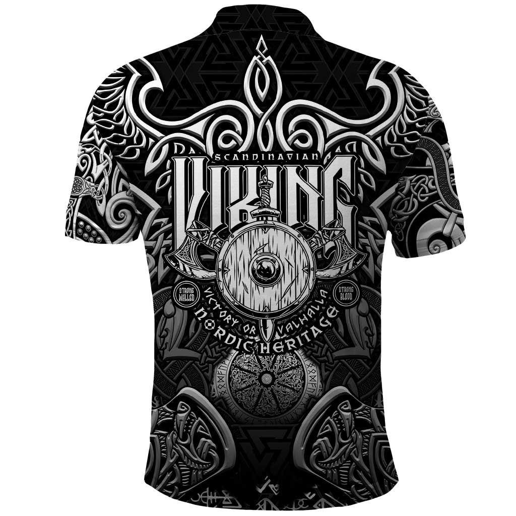 Scandinavian Viking Polo Shirt Norse Warrior Sigil - Helmet and Battle Axes