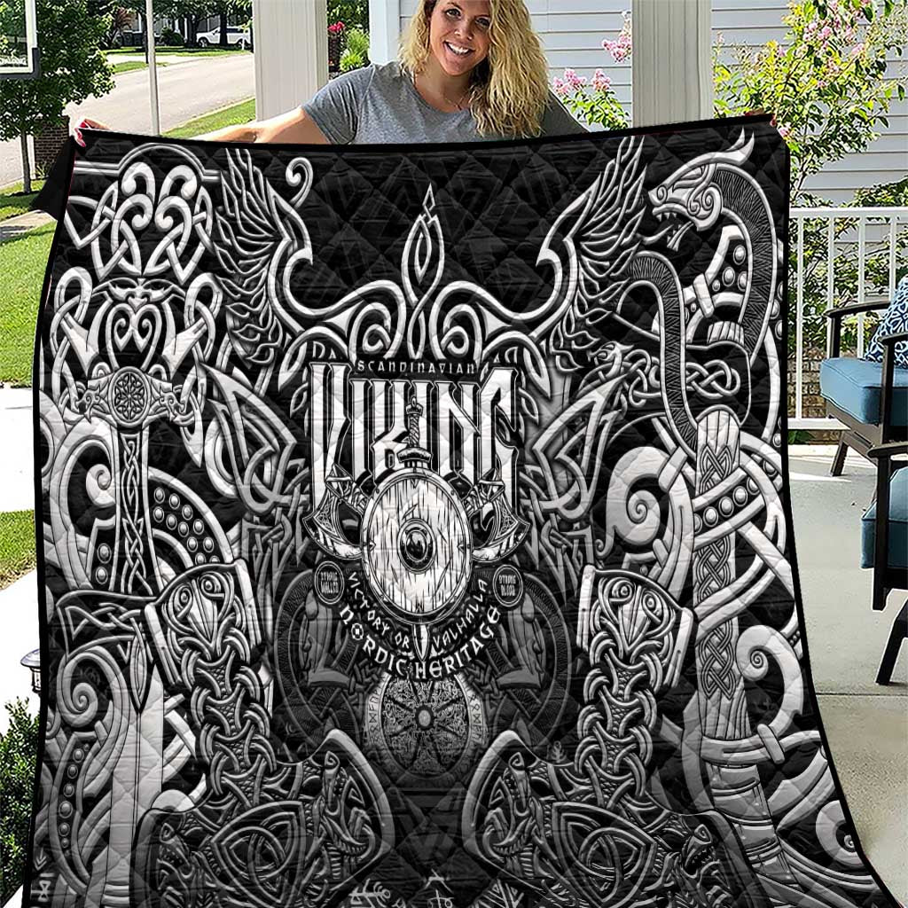 Scandinavian Viking Quilt Norse Warrior Sigil - Helmet and Battle Axes