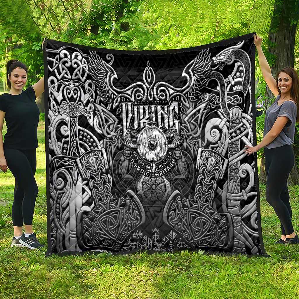 Scandinavian Viking Quilt Norse Warrior Sigil - Helmet and Battle Axes