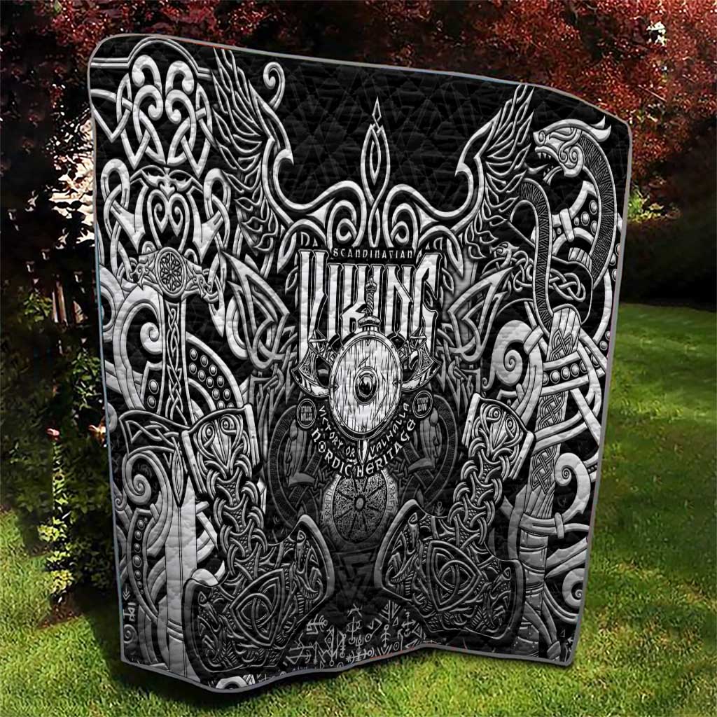 Scandinavian Viking Quilt Norse Warrior Sigil - Helmet and Battle Axes